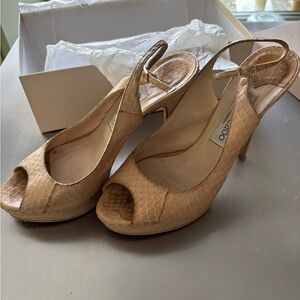 Jimmy Choo Beige Textured Slingback Heels
